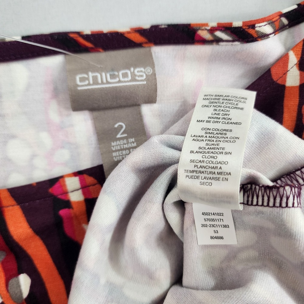 Chico's tunic top womens sz 2 red desert jungle button detailed slv stretch $59 - Picture 9 of 11